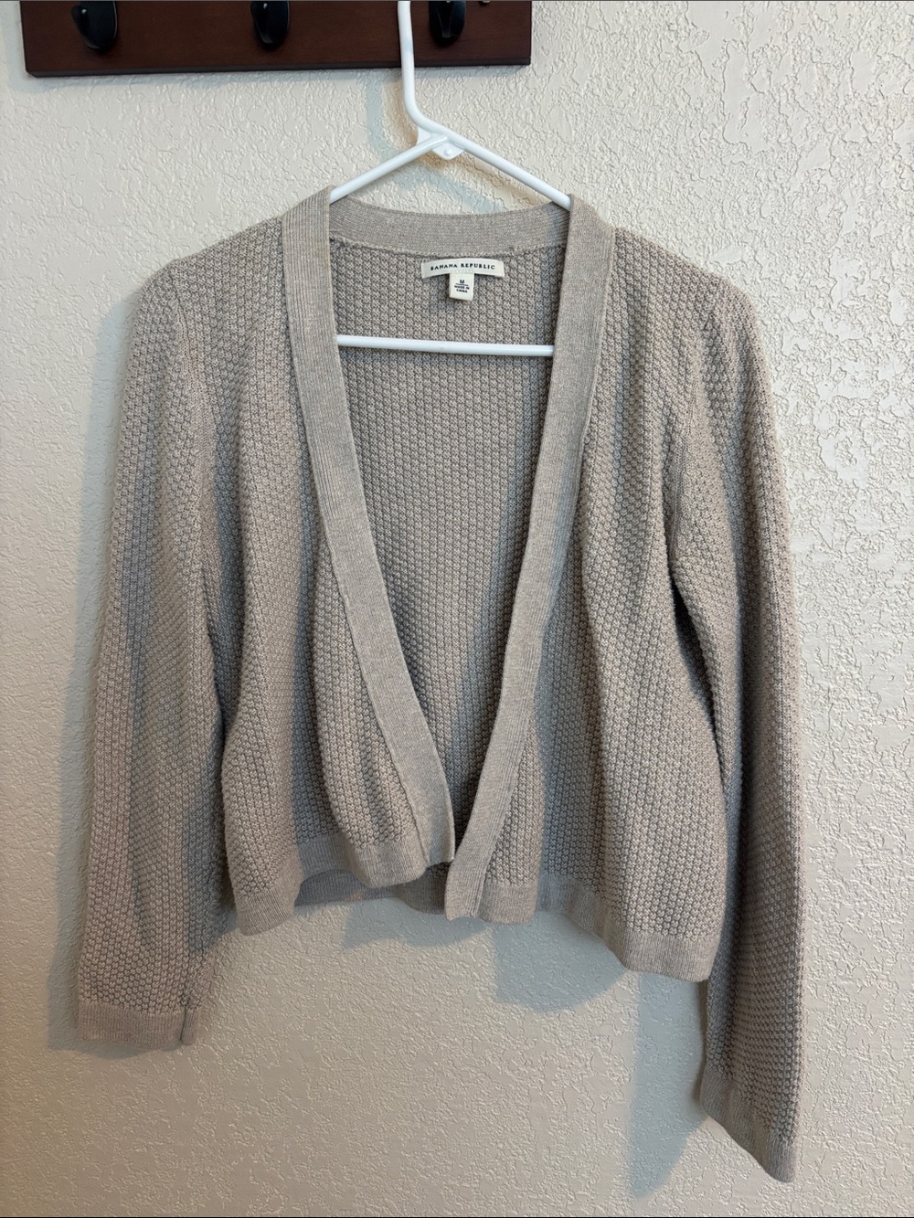 Beige Open-Front Textured Knit Cardigan
